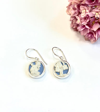 Repurposed Blue Wedgewood, Ceramic & Silver Earrings (#2431)