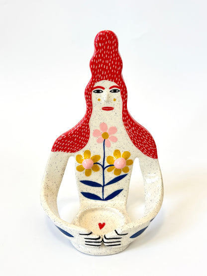 Red Hair Girl with Daisy Boobs Full Body Candle Person - Ceramic candle holder by Studio Soph