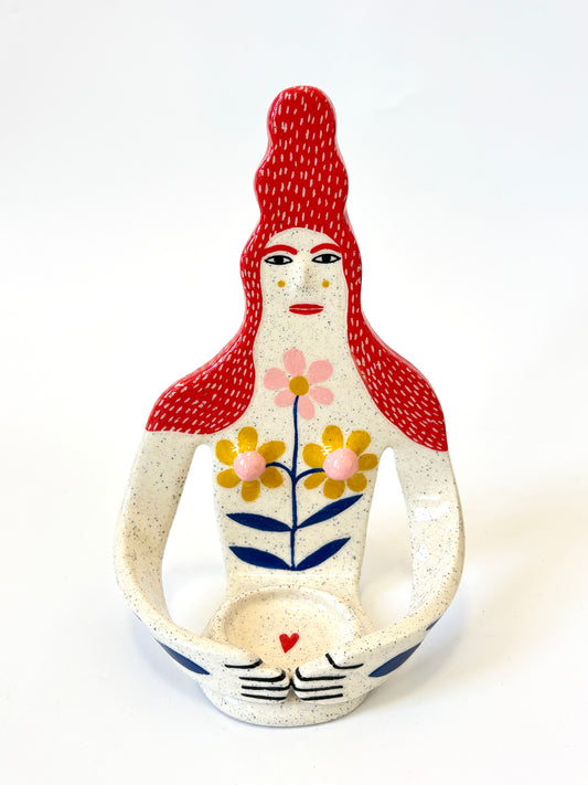 Red Hair Girl with Daisy Boobs Full Body Candle Person - Ceramic candle holder by Studio Soph