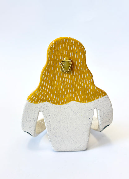 Yellow Hair Girl with tulip on white skin - Full Body Candle Person - Ceramic candle holder by Studio Soph