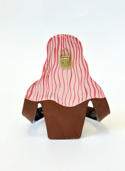 Pink Hair Girl with blue flower,  brown skin - Full Body Candle Person - Ceramic candle holder by Studio Soph