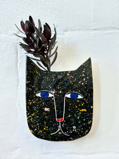 Large ceramic wall vase by studio Soph -  Black Cat