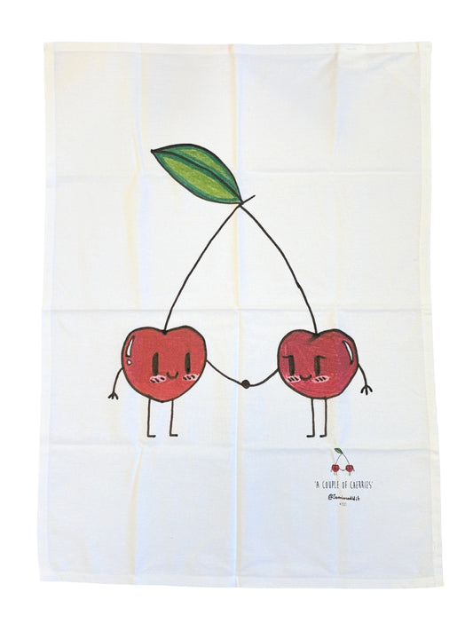 Couple of Cheeries - Illustrated Cotton Tea Towel by Jemimadidit