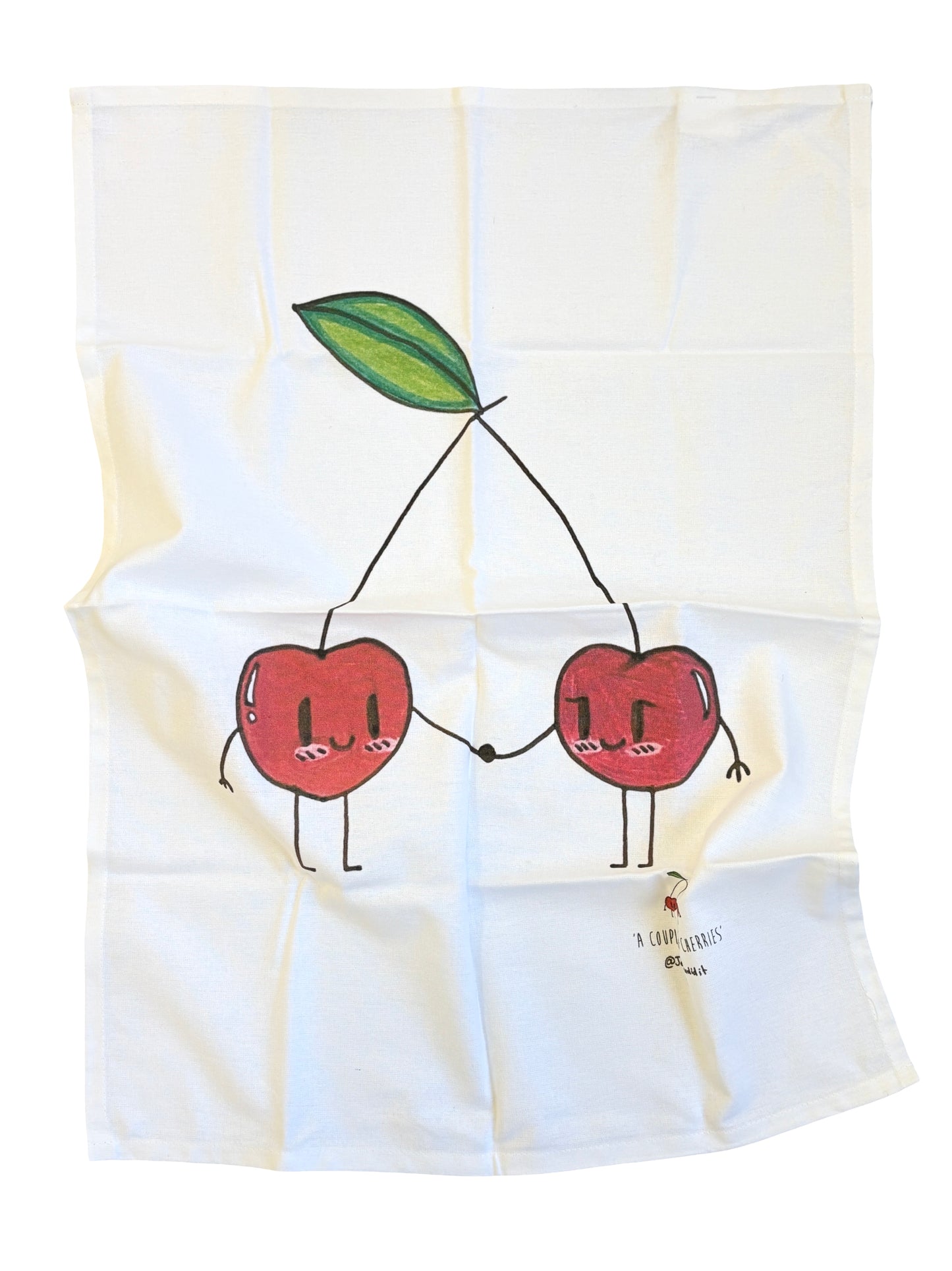 Couple of Cheeries - Illustrated Cotton Tea Towel by Jemimadidit