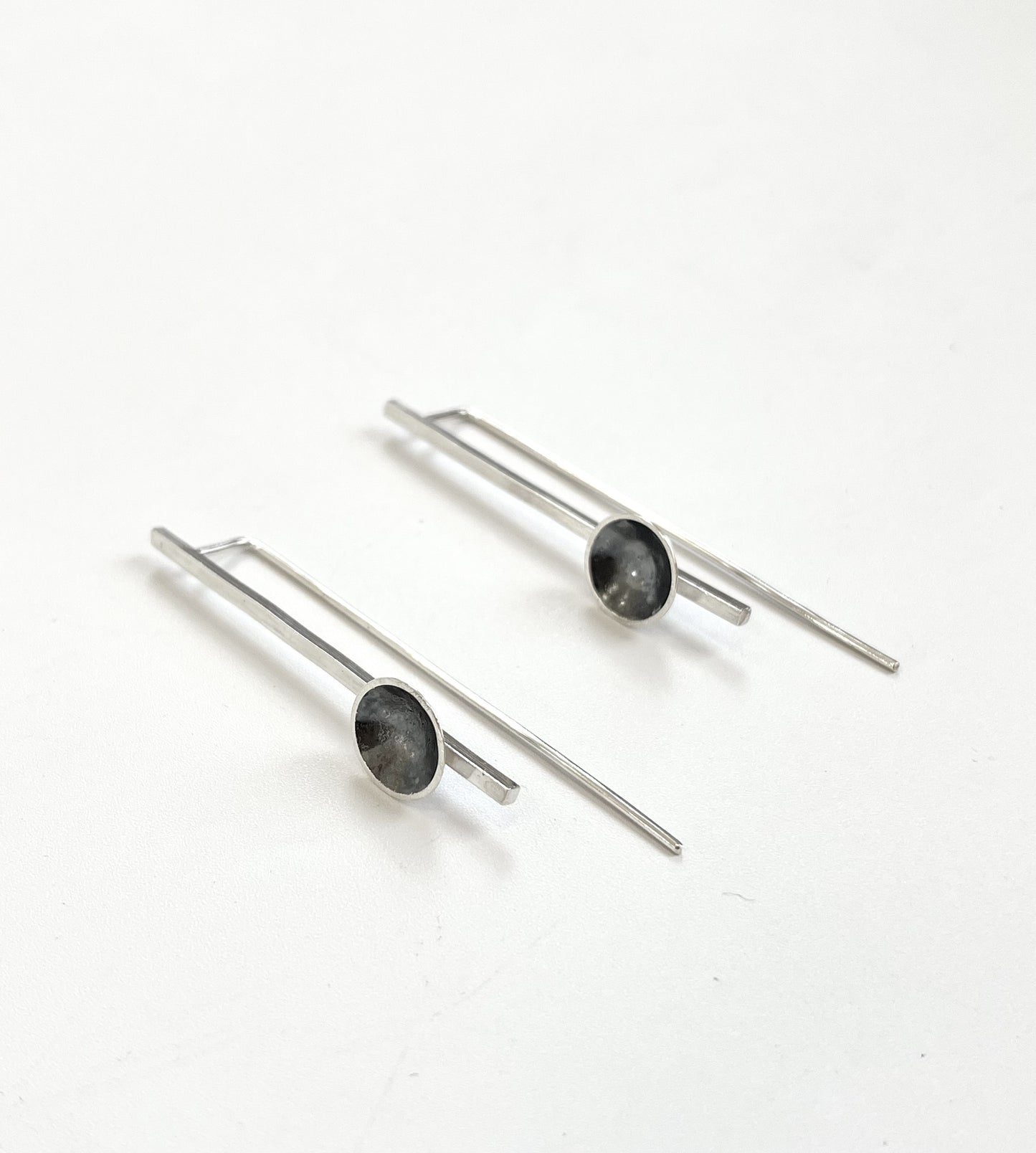 Silver Bar with Oxidised Cup Earrings
