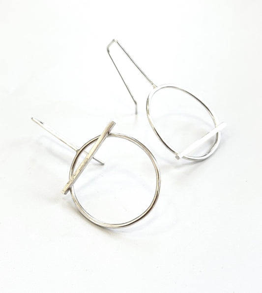 Silver Oval Hoop with Bar Earrings