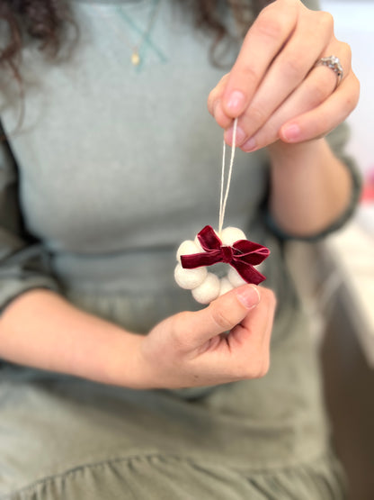 Mini Bow Wreath - NZ Felted Wool - White / Red