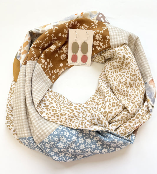Infinity Scarf - Pastel Florals and Patterns/ Brown Leopard Print