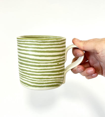 Ceramic Nerikomi Mug - Large - Light Green Stripes