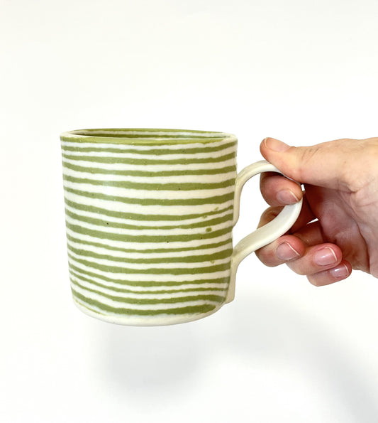 Ceramic Nerikomi Mug - Large - Light Green Stripes