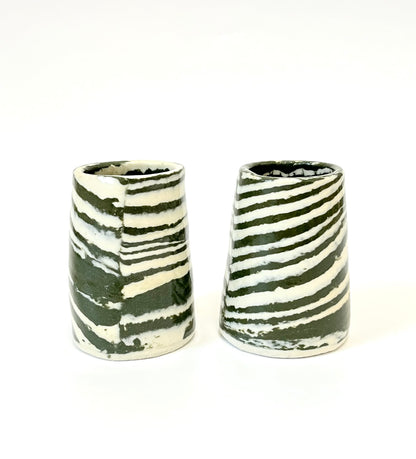 Ceramic Nerikomi Vase - Tiny - Dark Green Stripe