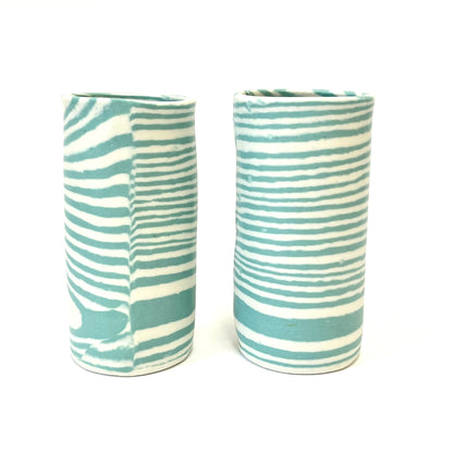 Ceramic Nerikomi Skinny Vase - Large - Turquoise Stripe