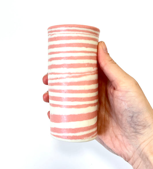 Ceramic Nerikomi skinny Vase - Medium -Pink Stripe