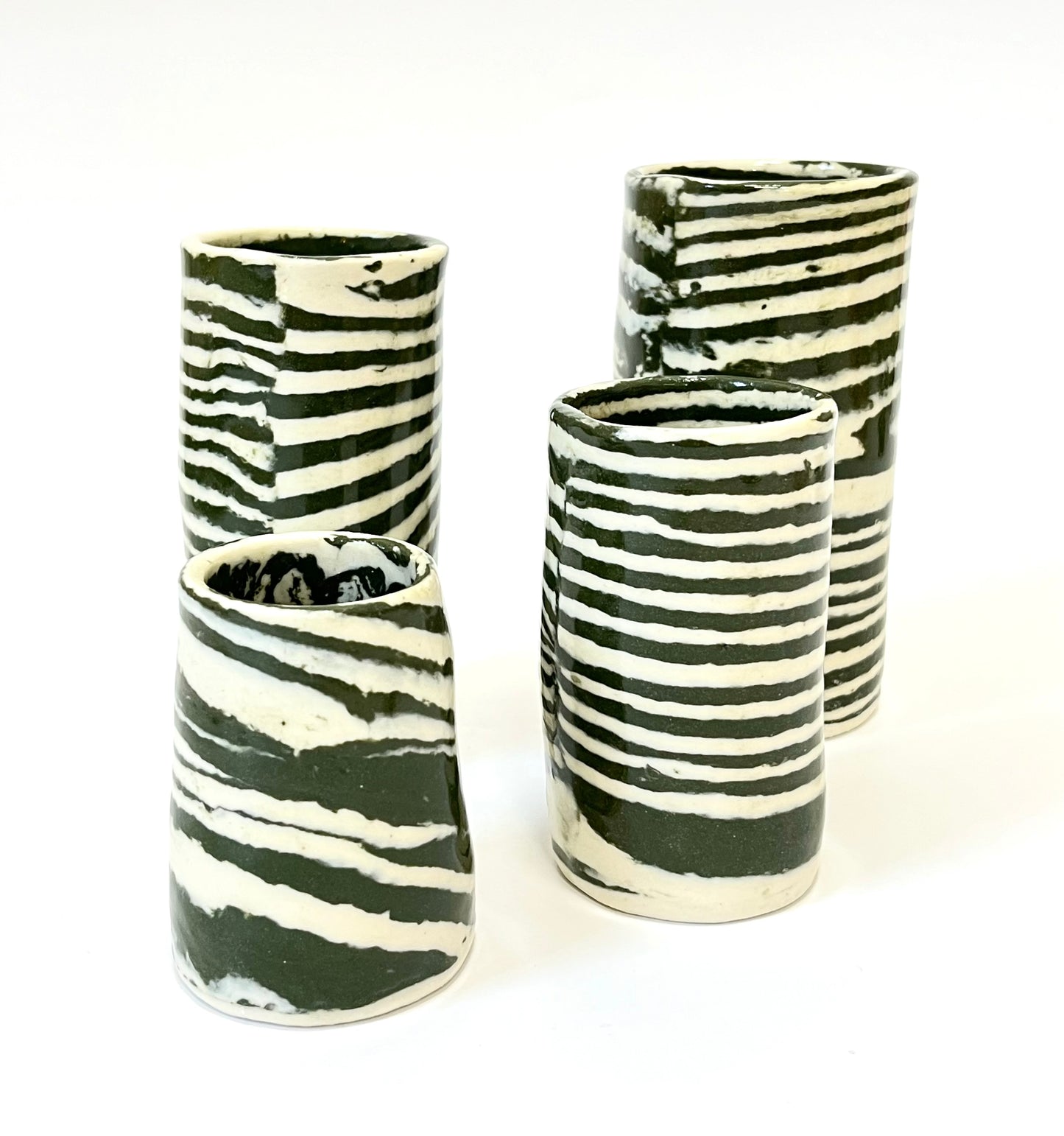 Ceramic Nerikomi Skinny Vase - Small - Dark Green Stripe