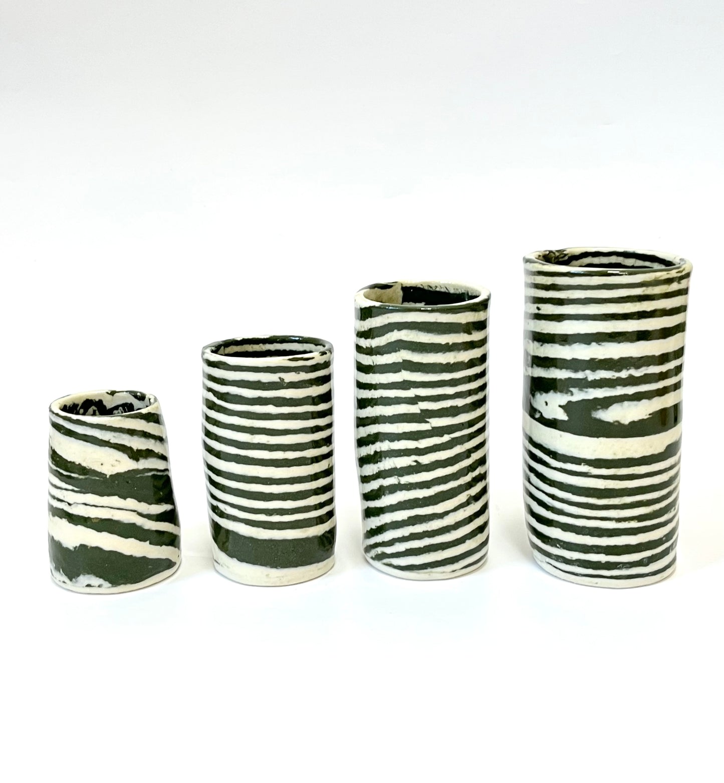 Ceramic Nerikomi Skinny Vase - Small - Dark Green Stripe