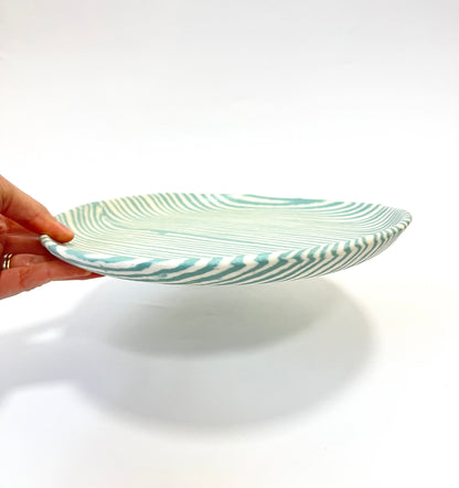 Ceramic Nerikomi Plate - Large - Turquoise stripe