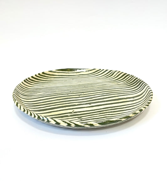Ceramic Nerikomi Plate - Large - Dark Green Stripe