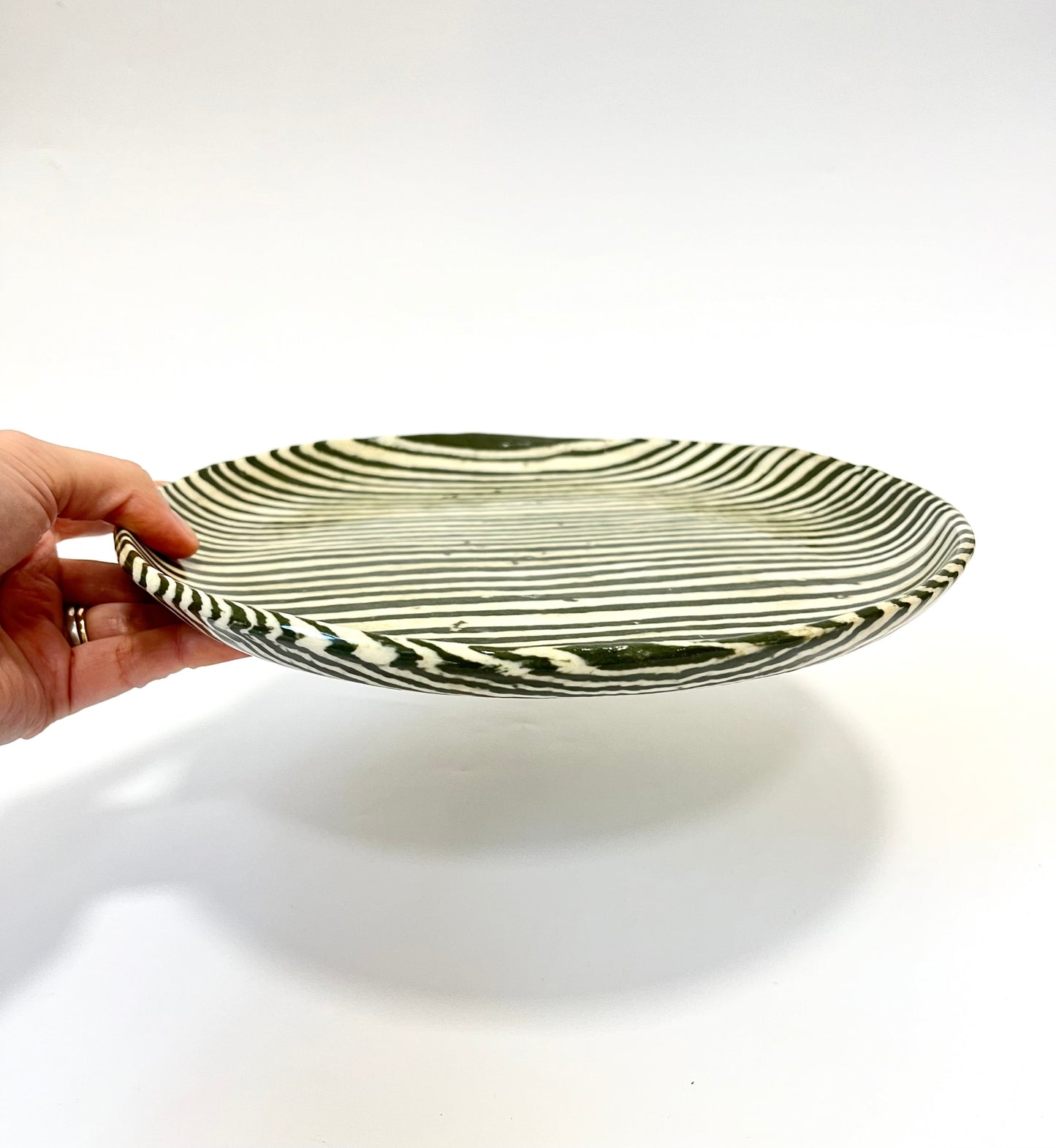 Ceramic Nerikomi Plate - Large - Dark Green Stripe