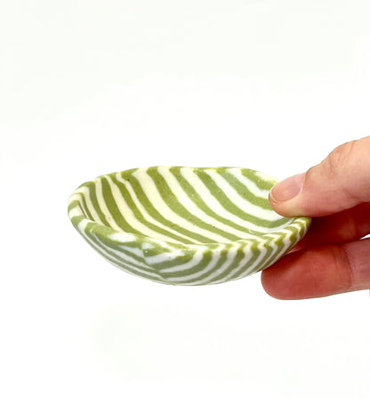 Ceramic Nerikomi Tiny Dish - Light Green Stripe