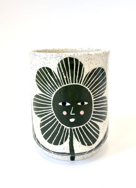 Ceramic Cup by Studio Soph - Green Flower "Don't Waste My time"