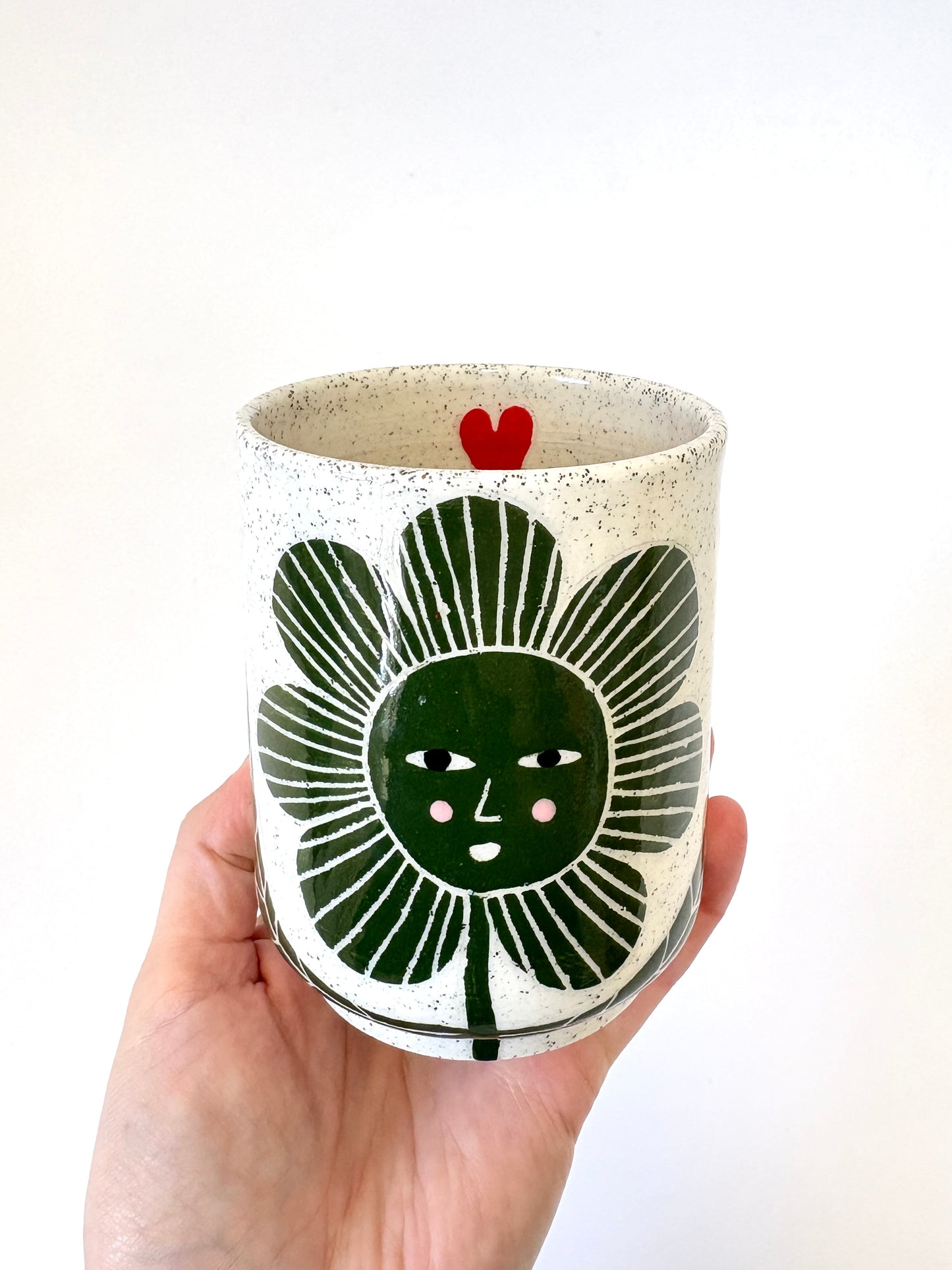 Ceramic Cup by Studio Soph - Green Flower "Don't Waste My time"