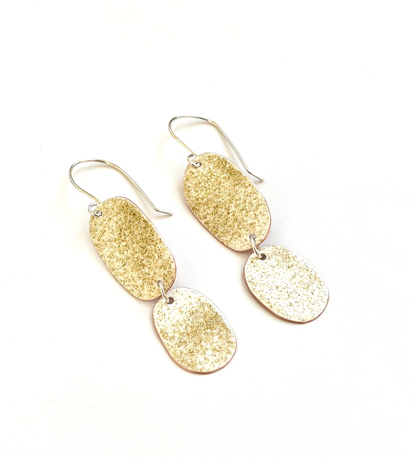 Double Drop Earrings - White, Gold Glitter
