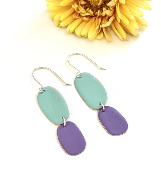 Double Drop Earrings - Light Turquoise / Violet