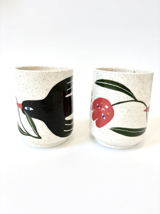 Ceramic Cup by Studio Soph - Black Bird and Tulip