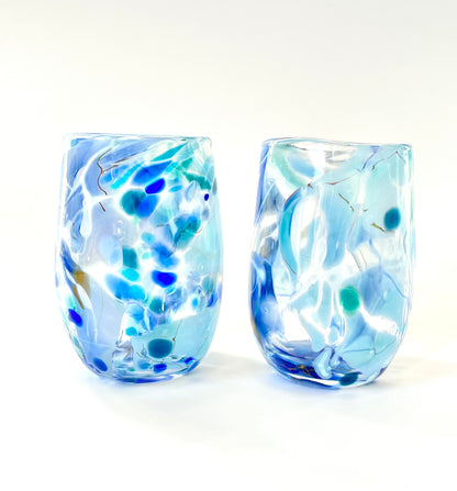 Handblown Glass Tumbler - Blue Shard