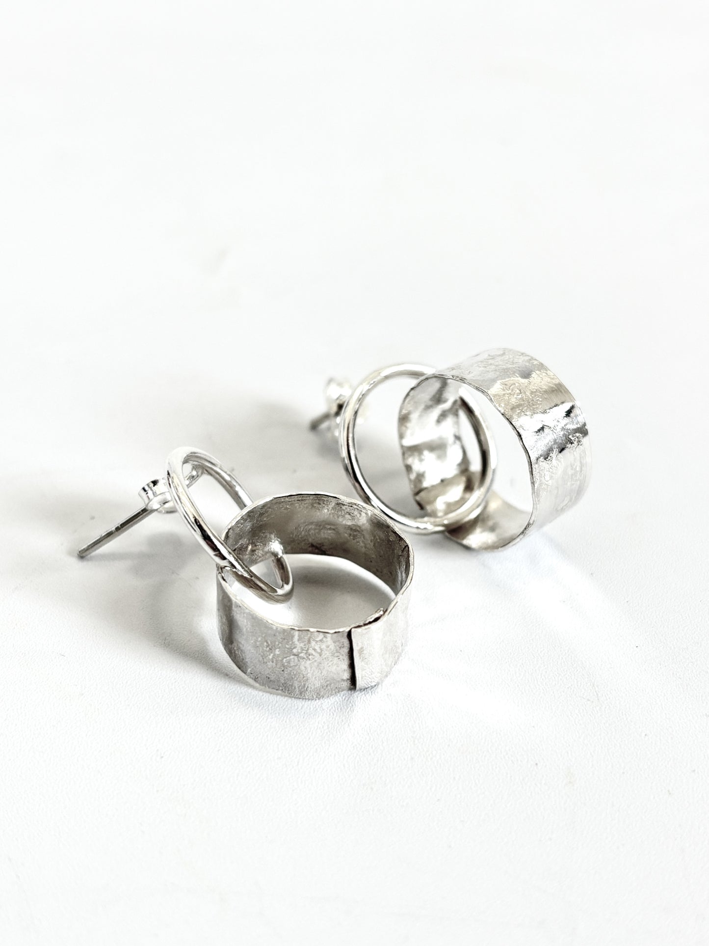 Silver Wide Hoop in Circle Stud earrings