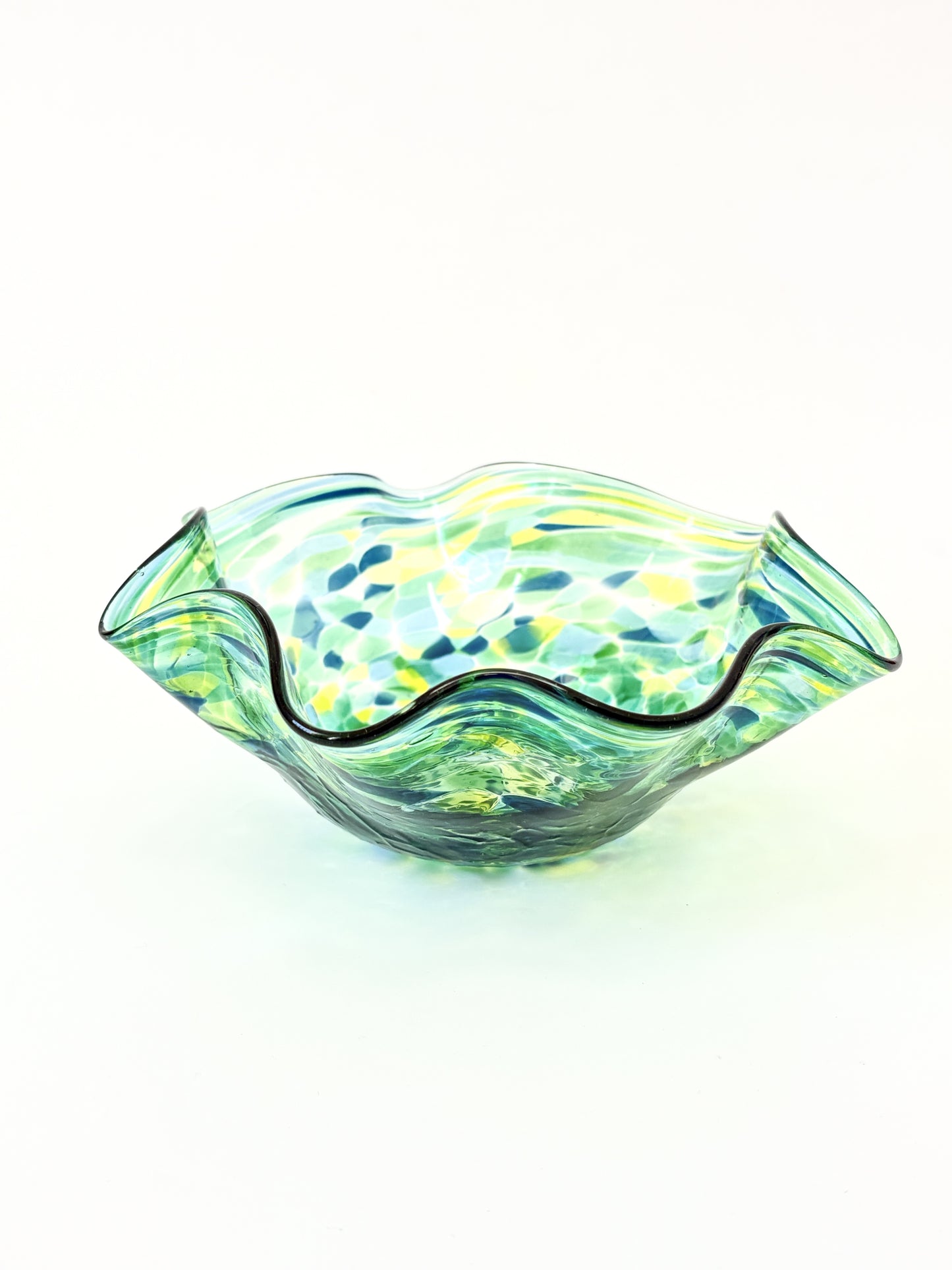 Wavy Handblown Glass Lolly Bowl - Green