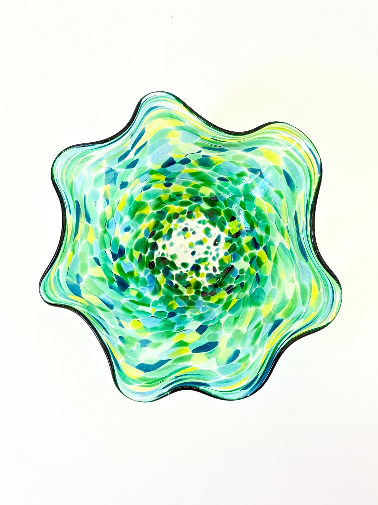 Wavy Handblown Glass Lolly Bowl - Green