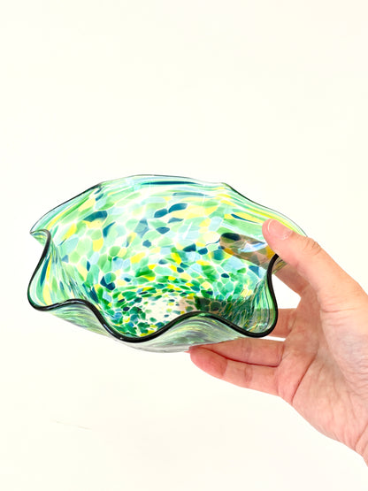 Wavy Handblown Glass Lolly Bowl - Green