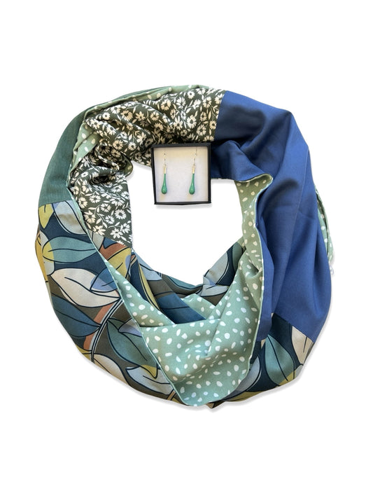 Infinity Scarf - Sage greens,  blue / sage speckle print