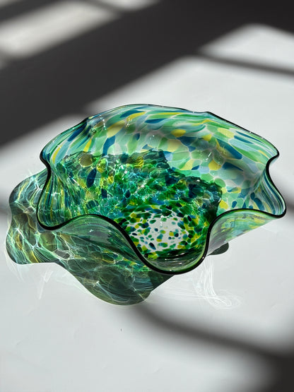 Wavy Handblown Glass Lolly Bowl - Green
