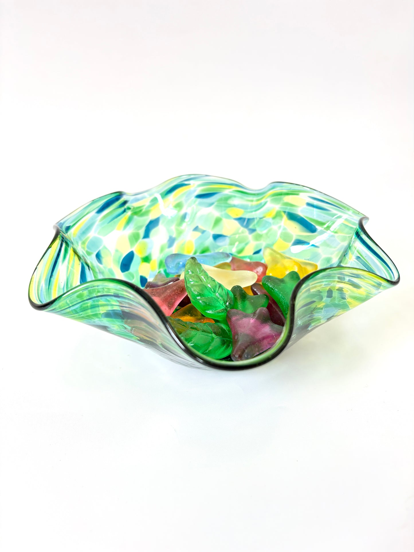 Wavy Handblown Glass Lolly Bowl - Green