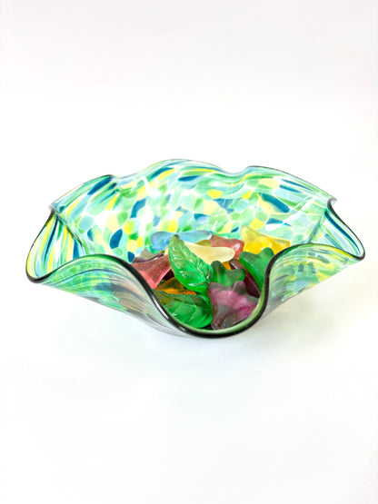 Wavy Handblown Glass Lolly Bowl - Green