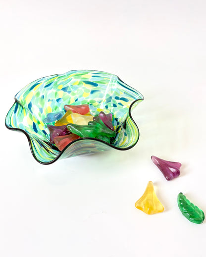 Wavy Handblown Glass Lolly Bowl - Green