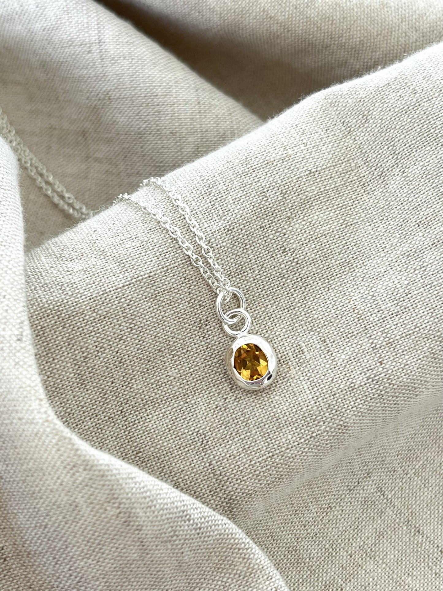 Citrine Oval Gemstone & Silver Necklace - golden yellow citrine