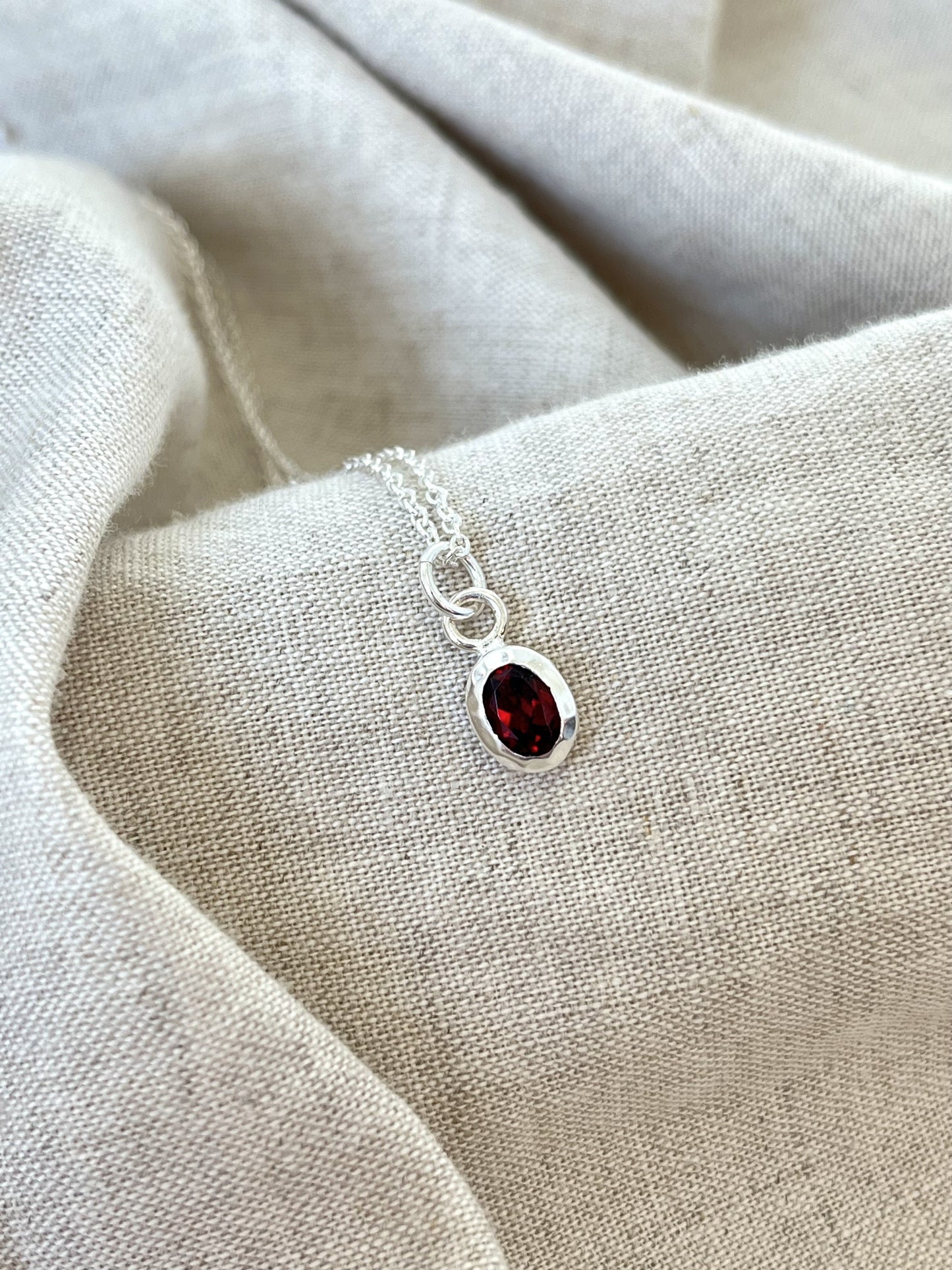 Garnet Oval Gemstone & Silver Necklace - Almandine garnet