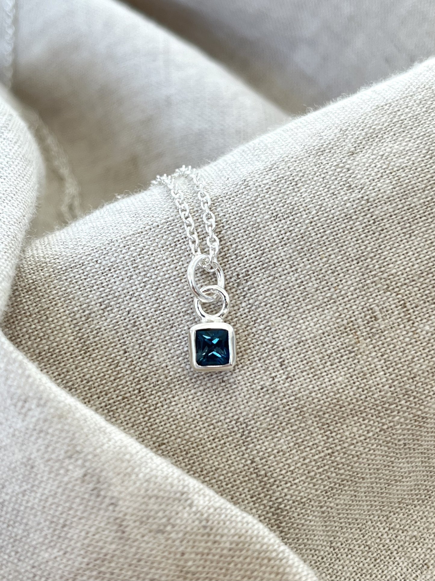 London Blue Topaz Gemstone & Silver Necklace - Dark blue