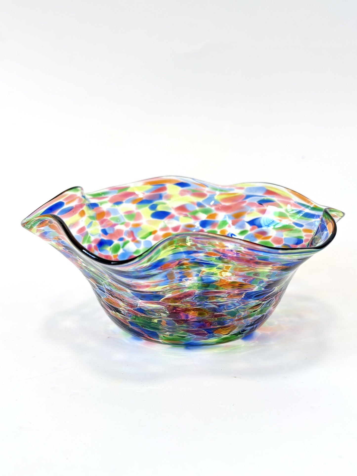 Wavy Handblown Glass Lolly Bowl - Peacock