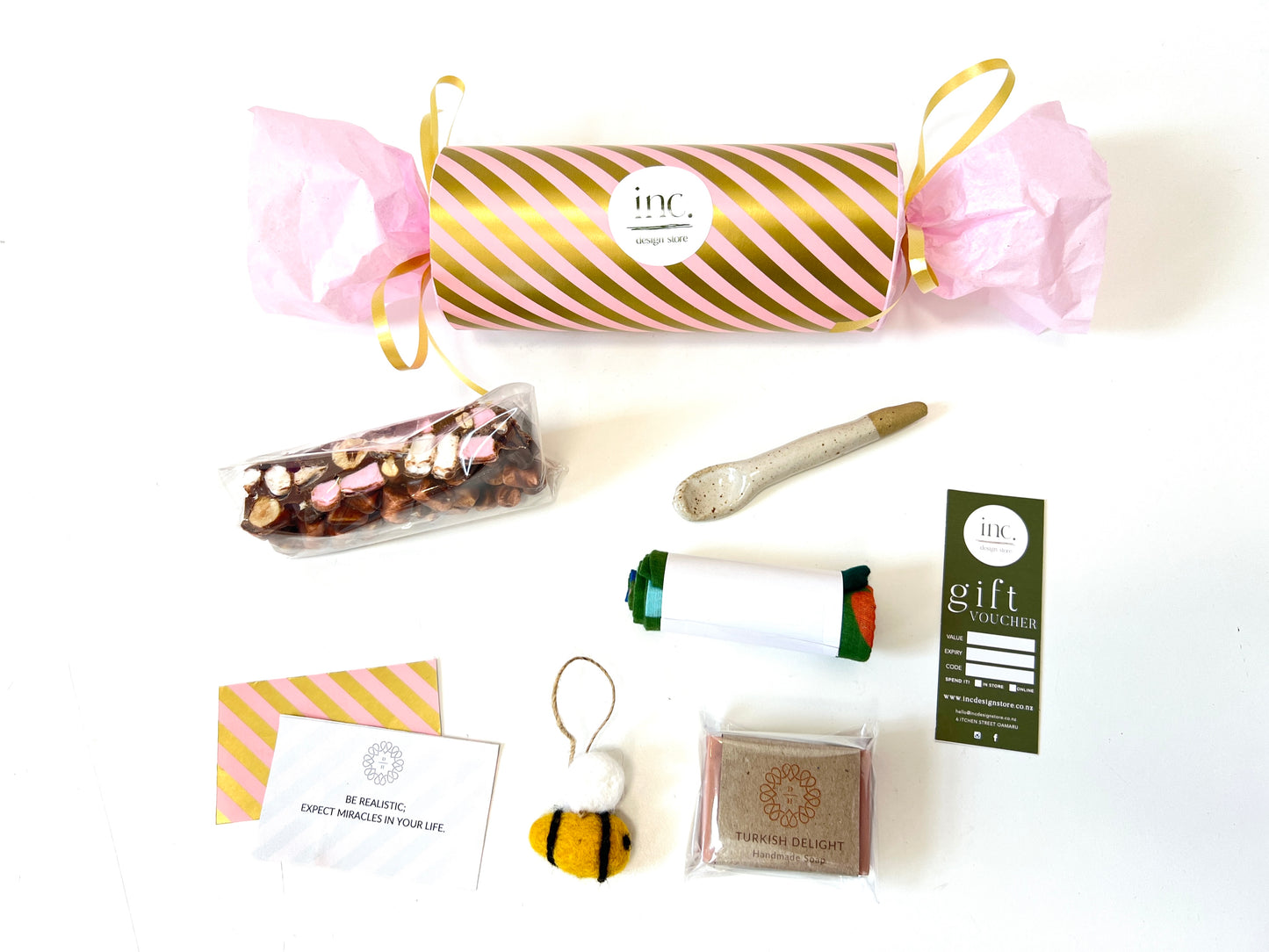 Inc Store Christmas Cracker '25 - pink & gold