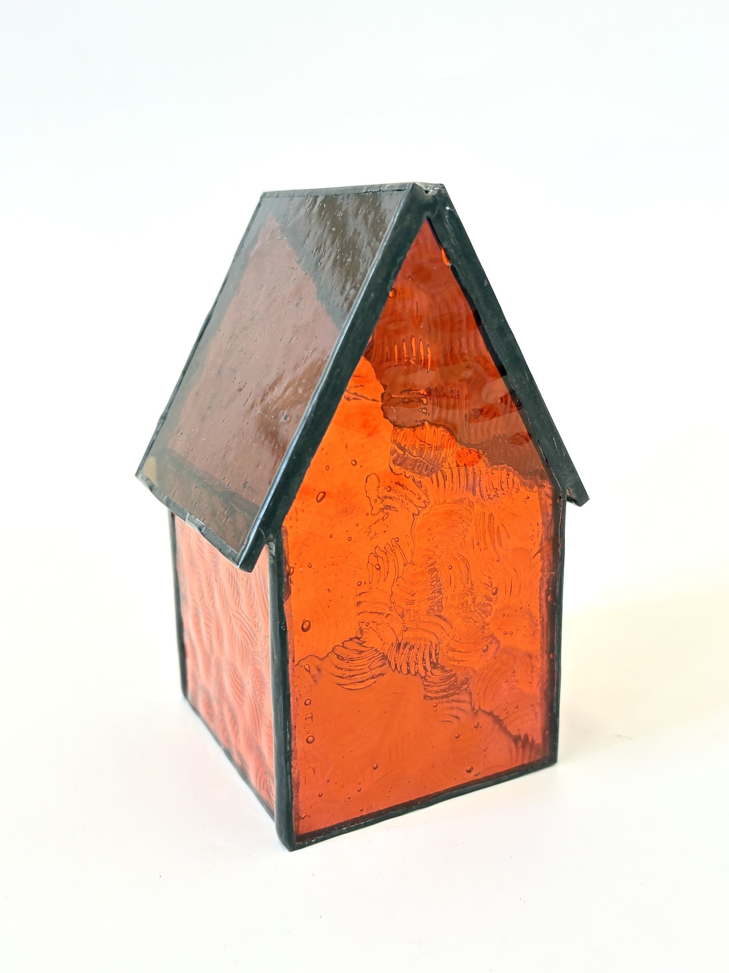 Stained Glass tea light House - Orange