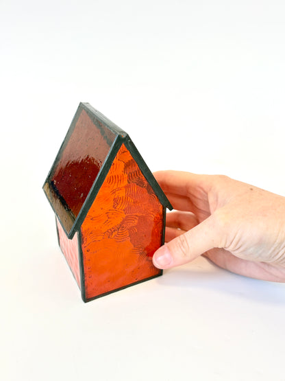 Stained Glass tea light House - Orange