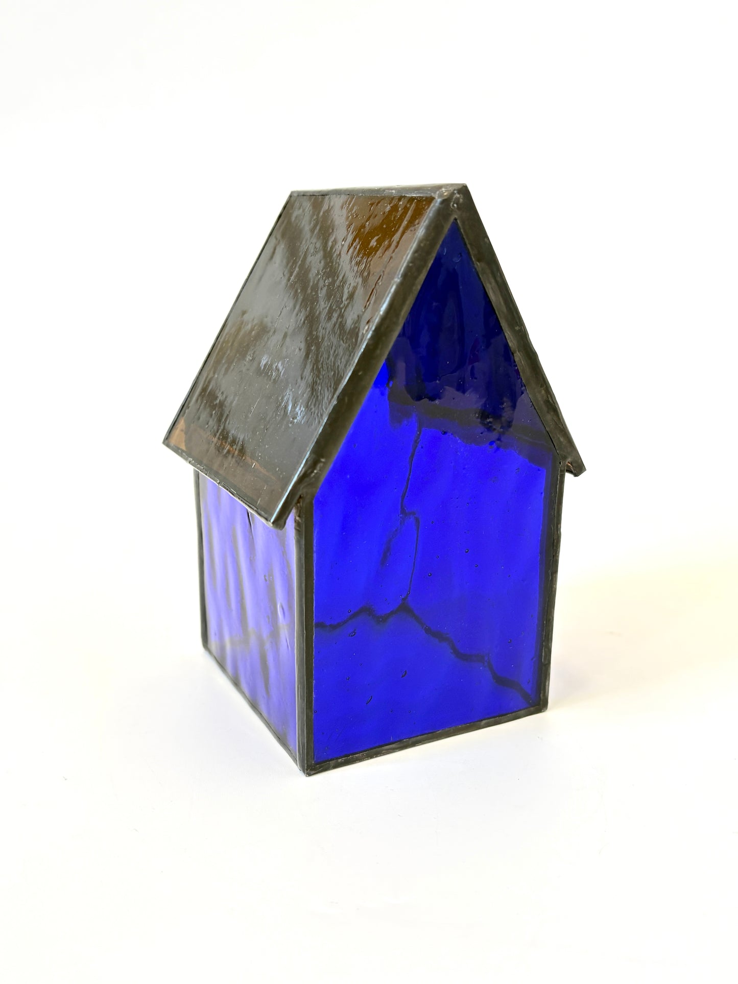Stained Glass tea light House  - Dark Blue