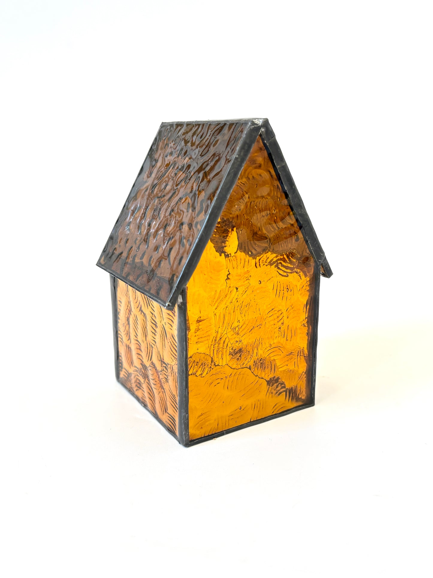 Stained Glass tea light House - Amber