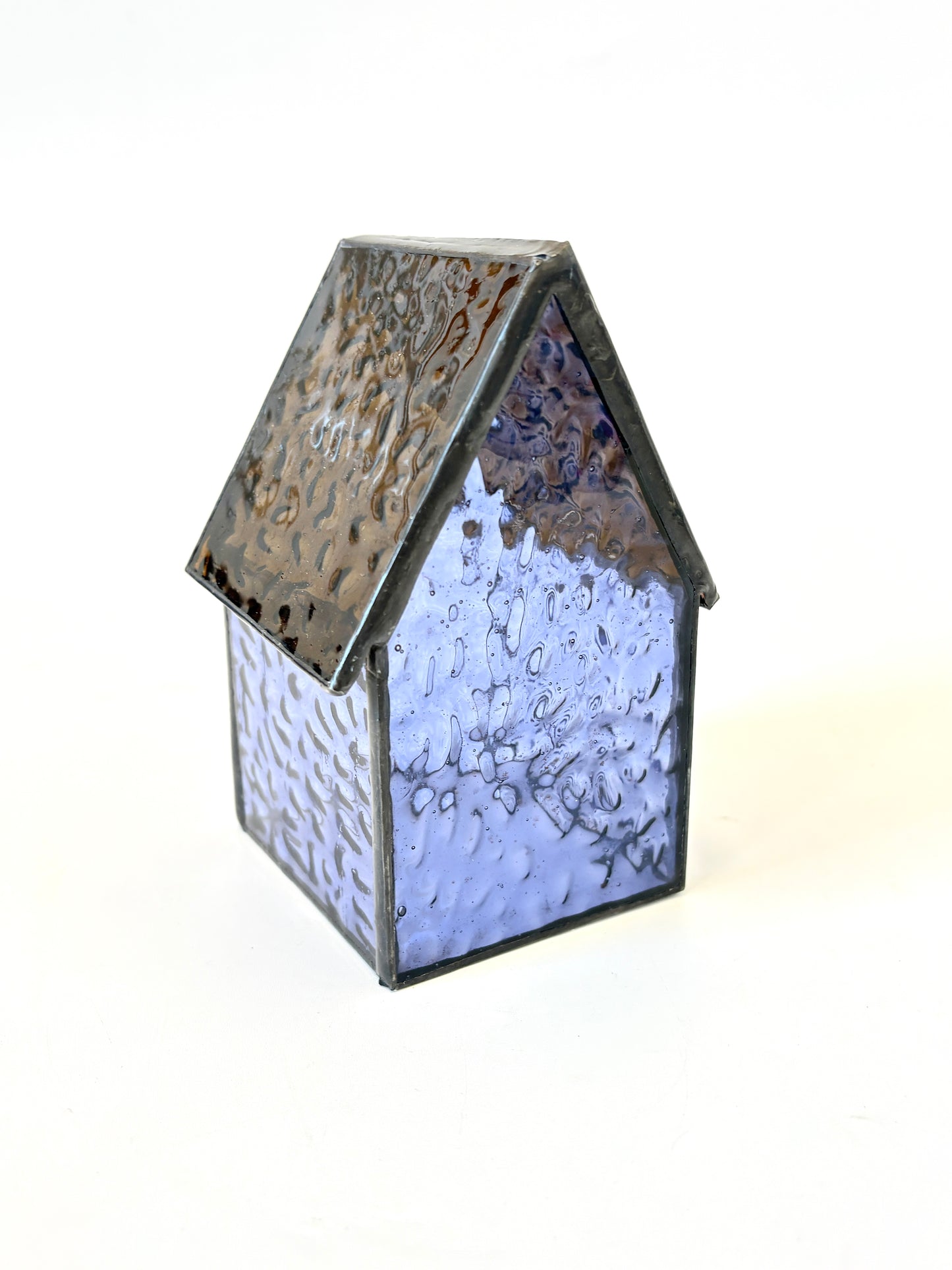 Stained Glass tea light House - Purple