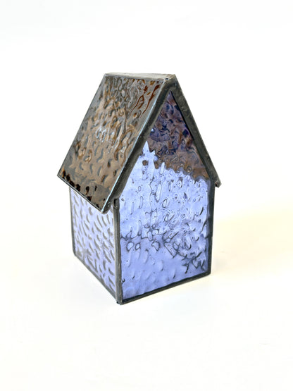 Stained Glass tea light House - Purple