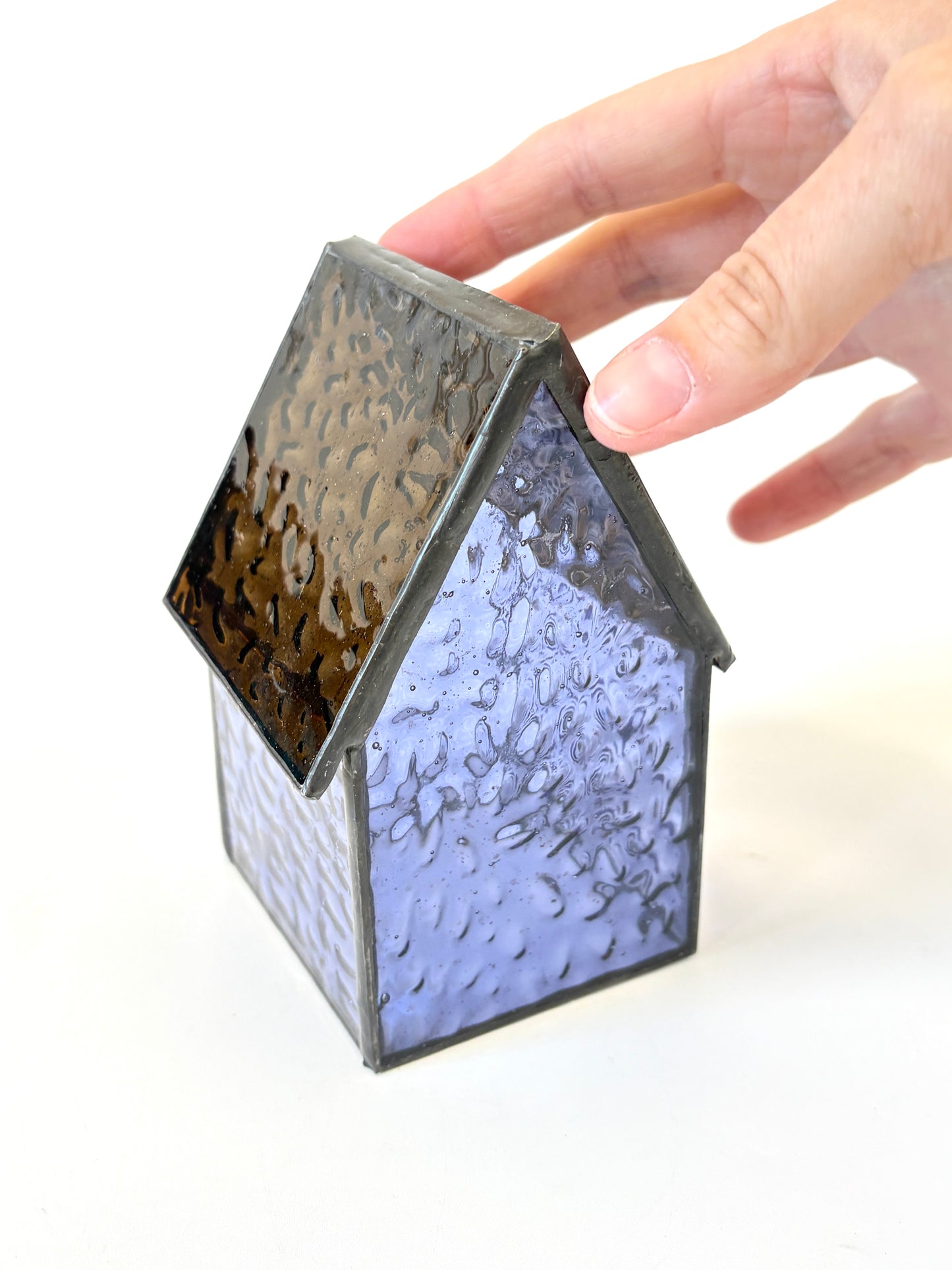 Stained Glass tea light House - Purple